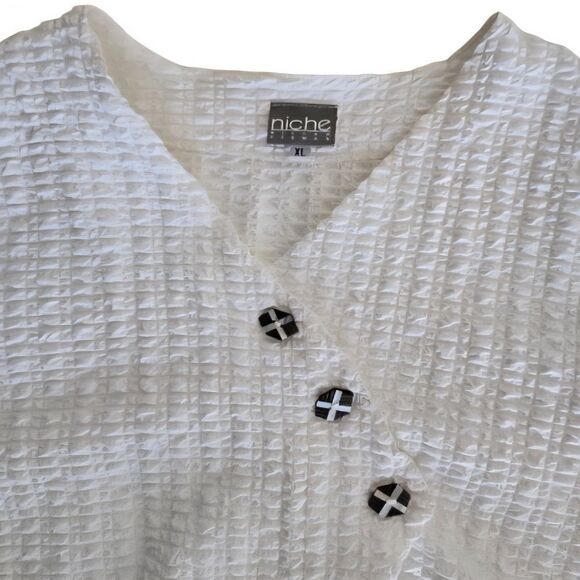 Pucker Textured Button Front Blazer XL White Lagenlook Niche Nilgun Derman - Picture 4 of 7